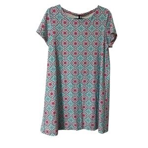 Size Large Floral Patterned Swim Dress Teal Pink modest coverup summer beach